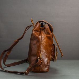 Unisex Convertible Bò Ẩn Tóc Chính Hãng Da Du Lịch Ngày Ba Lô Cổ Điển Mở Hình Học Ba Lô Với Quốc Gia Lót - Product Image 4