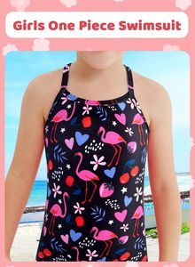 Maillots de bain une pièce pour filles UPF 50 + pour l'été Maillot de bain de plage à séchage rapide Maillot de course à bretelles croisées pour 2 à 10 ans - Product Image 2