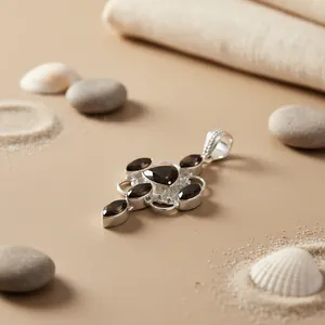 "925 <b>Silver</b> Rose Gold Rhodium-Plated Black Gemstone <b>Charm</b> Pendant for Women" - Product Image 1