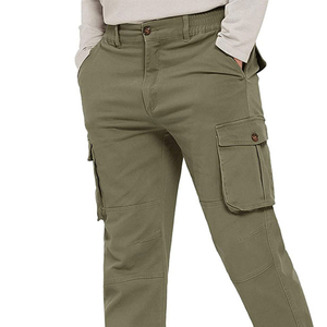 Pantalon cargo décontracté pour homme, poids lourd, taille élastique, anti-froissement, toile de coton, fermeture à cordon, logo personnalisé, motif droit - Product Image 5