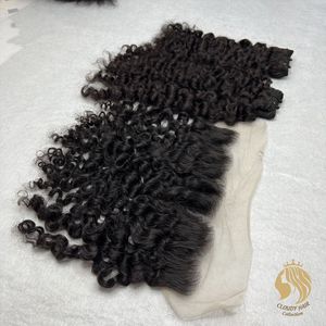 Venta al por mayor HD encaje Frontal 13x4 pulgadas oreja a oreja 180% densidad vietnamita virgen extensiones de cabello rizado encaje Frontal con paquetes - Product Image 1