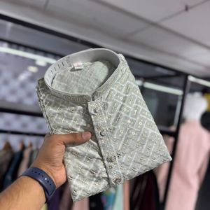 Ready Heavy Rayon With Lucknowi <b>Work</b> With <b>Mate</b> Sequence of Men's Traditional wear Kurtas Functions - Product Image 1