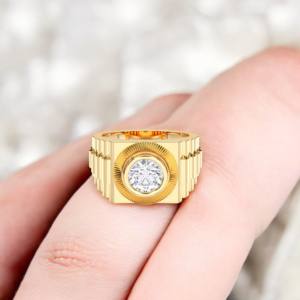 Lujoso anillo de diamante de corte redondo de moissanita de 2,00 quilates con forma de bisel de oro macizo de 10K 14K 18K de quilates de moissanita de 30/25/30/quilates - Product Image 3