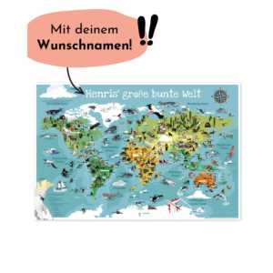 Mapa del Mundo Personalizado para Niños, Arte Mural, Mapa Colorido con Nombre - Product Image 3