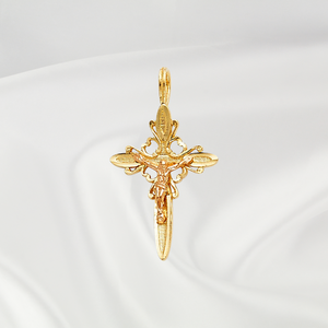Pendentif Croix Élégant en Or Plaqué Or 14K Bicolore, Charme Crucifix Latin Soleil Éclatant pour Enfants, Accents Diamantés, Chrétien - Product Image 6