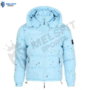 <b>Men's</b> Custom Front Letter Hooded Puffer Jacket Waterproof Breathable Stand Collar Custom Logo OEM Design Polyester - Product Image 1