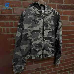 Sudadera con Capucha Personalizada de Estilo Urbano, Estilo Camuflaje, Tejido Grueso de 500 g, Holgada, con Pedrería, Cierre de Cremallera - Product Image 1