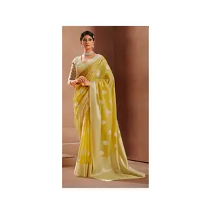 Pakaian Sutra Modal India dengan Perak Zari Tenun Wanita Saree Gaun Kasual untuk Ekspor Seluruh Dunia dengan Harga Grosir