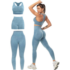 Ensembles de yoga fitness respirants respectueux de l'environnement personnalisés pour femmes-Équipement de contrôle du ventre sans couture solide avec short taille basse en gros - Product Image 1