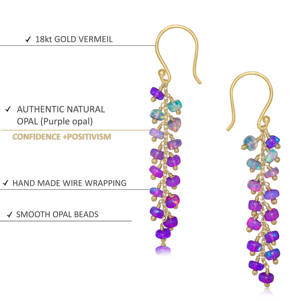 Pendientes colgantes de racimo largo con cuentas de ópalo púrpura de Plata de Ley 925 para mujer, regalo de joyería de piedra natal chapada en oro amarillo - Product Image 4