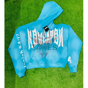 เสื้อฮู้ดซิปผู้ชายแบบเรียบง่าย ปักลาย ขาดๆ ผ้าฝ้ายฟลีซ 100% ลายเรียบ สีซีดแบบโดนแดด เสื้อฮู้ดซิปผู้ชายพิมพ์ลายสกรีน - Product Image 1