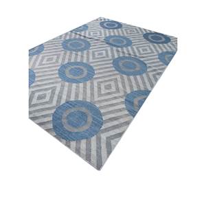 พรมขนสัตว์ทอลายตารางสีน้ำเงิน ลายเรขาคณิตรูปเพชร ทำด้วยมือ รูปทรงสี่เหลี่ยมผืนผ้า สำหรับห้องนอนหรือห้องนั่งเล่น-รุ่น ADWL-13213 - Product Image 2