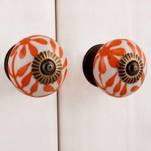 Boutons de tiroir de luxe en céramique fait à la main, fleur Orange, poignées de porte de commode, placard de cuisine, vente en gros, CK-467 - Product Image 4