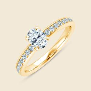 Bague ovale en micro-diamants Solidcast avec diamant ovale de laboratoire de 0,3 carat F-VS en or massif 14 carats, produit authentique - Product Image 1