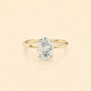 แหวนหมั้นเพชรแล็บทรงวงรีทองคำขาว/โรสโกลด์/เหลือง 18K คลาสสิก - Product Image 6