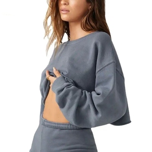 Sudadera corta transpirable de peso pesado con lavado ácido para mujer, Jersey de algodón de manga larga con diseño personalizado desgastado - Product Image 6