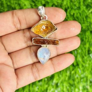 Collier en argent plaqué de haute qualité avec pendentifs en pierre de lune brute, citrine, forme tendance, charmes en cristal pour mariage, mode enfant - Product Image 2