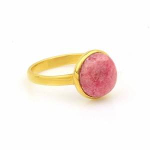 Lunette de pierres précieuses en rhodochrosite naturelle de 10mm or 18 carats rhodium délicat en argent sterling bague de mariage unisexe beaux bijoux pour femmes - Product Image 2