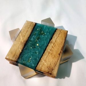 Modern Design Square Shape <b>Wood</b> and Epoxy Resin Coaster Set New Arrival Custom Colour Drink Tea/Coffee Tableware Decor Coasters - Product Image 2