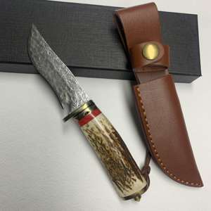 Cuchillo de Camping de Hoja Recta con Punta Fija, Aleación VG10 Dominar, Turquesa Roja, Hecho a Mano, de Alta Calidad, con Funda de Plástico Personalizada - Product Image 4