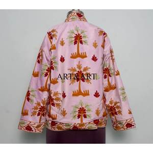 Women's <b>Velvet</b> Artisan Hand Embroidered Suzani <b>Quilted</b> Jacket Floral Design 100% Cotton Shell Woven Fabric Eco-Friendly Quick - Product Image 5