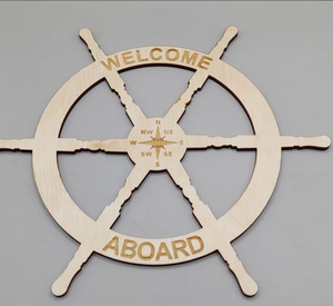 Décoration murale de roue de bateau découpée au laser signe nautique maison de lac pour mur bienvenue à bord message et boussole gravée ensemble voile - Product Image 2