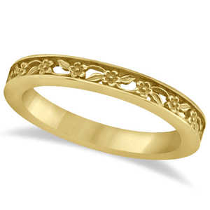 Anillo de Boda de Oro Amarillo de 14K con Flores Talladas en Filigrana, Conjunto de Joyería Fina Apilable - Product Image 2