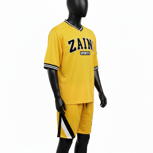 Conjunto de pantalones cortos de malla de poliéster para hombre de alta calidad, pantalones cortos amarillos que absorben la humedad con paneles en contraste, conjunto de pantalones cortos de malla - Product Image 4