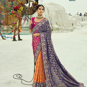 Saree en soie pure Georgette douce avec travail à la main pour mariages indiens et pakistanais Travail lourd élégant pour les occasions. - Product Image 1