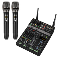 Biner UF4-M Antarmuka Audio USB Profesional 4 Kanal Mixer Audio Konsol Rumah dengan Mikrofon Nirkabel untuk Karaoke dan PC
