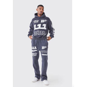 Sweat-shirt et pantalon de survêtement 100% coton 220 g/m², survêtement d'hiver classique, imprimé, séchage rapide, anti-froissement, molleton délavé, personnalisé - Product Image 1