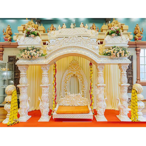 Nouvelle scène de mariage indienne Mayura Designer Tamil Manavarai, scène blanche dorée, thème Manavarai, scène royale tendance, décoration de scène Manavarai - Product Image 1