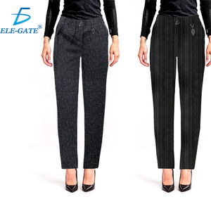 Pantaloni a tubino neri a vita alta con ricamo, antipiega, traspiranti, quattro modelli per l'ufficio, colorati per l'autunno - Product Image 1