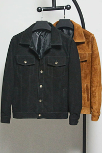 เสื้อโค้ทหนังแท้สำหรับผู้ชาย, เสื้อแจ็คเก็ตหนังกลับหนังวัวสองชั้นสำหรับใส่ขี่มอเตอร์ไซค์ - Product Image 6