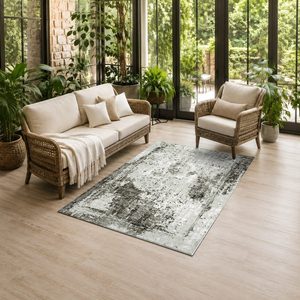 Tapis de salon en chenille gris argenté moderne abstrait imprimé numériquement, lavable en machine, antidérapant, vente en gros RUGS DEPOT LXDP-0529 - Product Image 6