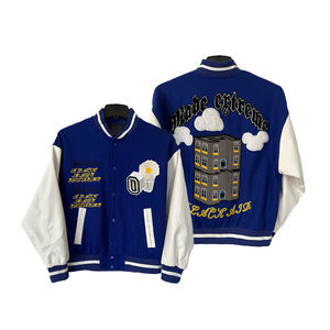 Veste de baseball unisexe en laine 100% avec manches en cuir véritable, patchs brodés chenille d'hiver personnalisés à capuche Varsity Letterman - Product Image 1