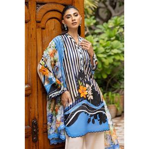 Ensemble 3 pièces non cousu pour femme en tissu imprimé avec dupatta en coton papier, collection PC-52002 - Product Image 1