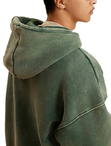 Sudadera con capucha unisex vintage gris lavado de otoño, extragrande, con cremallera, bordado de logotipo OEM personalizado, de peso pesado, 100% algodón. - Product Image 2