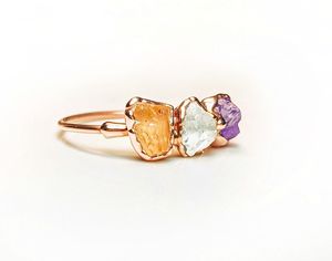 Citrine brute naturelle améthyste cristal quartz bague galvanisée pierres précieuses brutes originales bague plaquée or bijoux bague minimaliste - Product Image 3