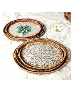 VietChoice plateau en rotin haut mosaïque artisanat plats et assiettes écologiques prix de gros OEM ODM du Vietnam - Product Image 3