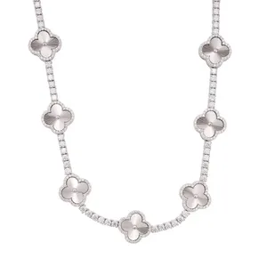Cadena de Tenis de Plata de Ley 925 de Lujo con Trébol de Cuatro Hojas y Diamantes Moissanite VVS, Joyería Masculina de Moda - Product Image 5