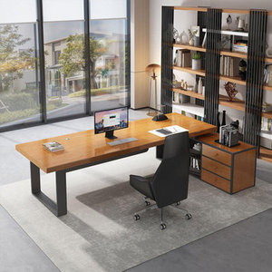 Bureau de direction en forme de L, en bois massif avec structure en fer, bureau d'ordinateur - Product Image 3