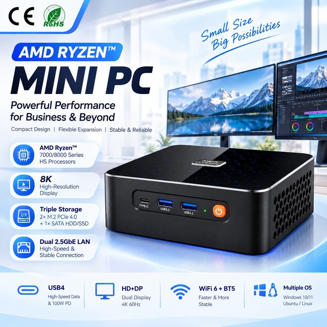AMD Ryzen 9 8945HS Mini PC ZKM600 4K 60Hz Dual Display Type C Windows 11 Pro Business Computer