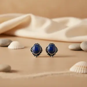 Boucles d'oreilles clous tendance pour femme en argent 925 plaqué or, avec pierre précieuse bleue, diamant taille poire, émeraude et perle, pour cadeau de fiançailles, bijoux - Product Image 1