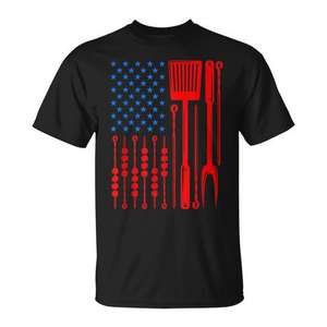 Camiseta de Manga Corta con Cuello Redondo y Estampado de Bandera Americana para Barbacoa, para Hombre, Adulto, Día del Padre, Fiesta, Reunión Familiar, Serigrafiada - Product Image 1