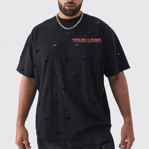 เสื้อยืดผู้ชายขนาดพลัสไซส์พิมพ์ลายโลโก้ O-คอทรงบ็อกซี่ใส่พอดีตัวเสื้อยืดหยาบหยาบแบบฮิปฮอป - Product Image 4