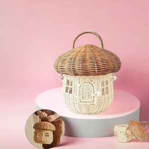 Beautiful Design Handmade Mushroom Shape Rattan <b>Basket</b> <b>With</b> <b>Lid</b> Natural Rattan <b>Storage</b> <b>Basket</b> Bin Organizer for Kids Room - Product Image 5