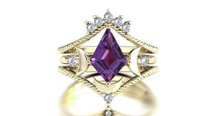 สไตล์คลาสสิกโบราณรูปว่าวสไตล์คลาสสิก925เงินอเมทิสต์แหวนหมั้นชุดแหวนแต่งงาน 'พระจันทร์ชีวิตของฉัน'-แหวนชั้นดีสำหรับงานปาร์ตี้ - Product Image 2