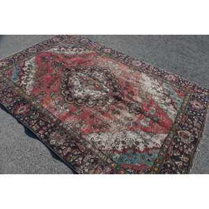 พรมขนสัตว์แนววินเทจแบบตะวันออก6x9ft ลวดลายปะต่อสีแดงและสีฟ้ามีแผ่นรองยางสำหรับทางเข้าหรือห้องโถงสไตล์ kilim - Product Image 2