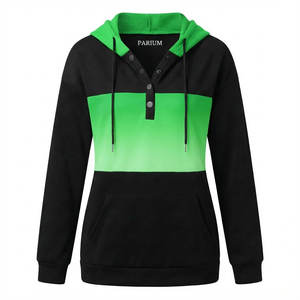 Women's Color Block Hooded Sweatshirts <b>Henley</b> Button Hoodies Drawstring Kangaroo Pocket <b>Long</b> <b>Sleeve</b> Casual All Seasons Hoodies - Product Image 4